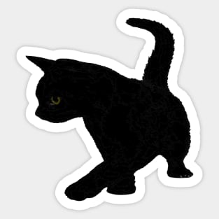 Cute Baby Black Cat Silhouette Tail Held High Vector Cut Out Sticker